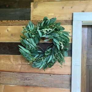 Faux Eucalyptus leaves and white berries wreath 20”